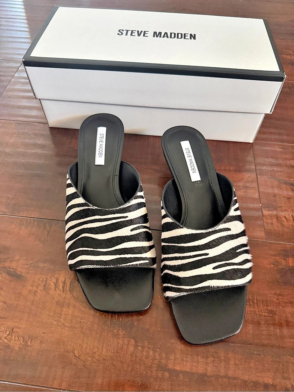 New Steve Madden Trina Zebra Mule Heels Black & Cream US 8